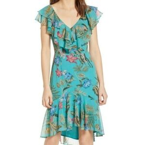 Wayf Teal Floral High Low Dress